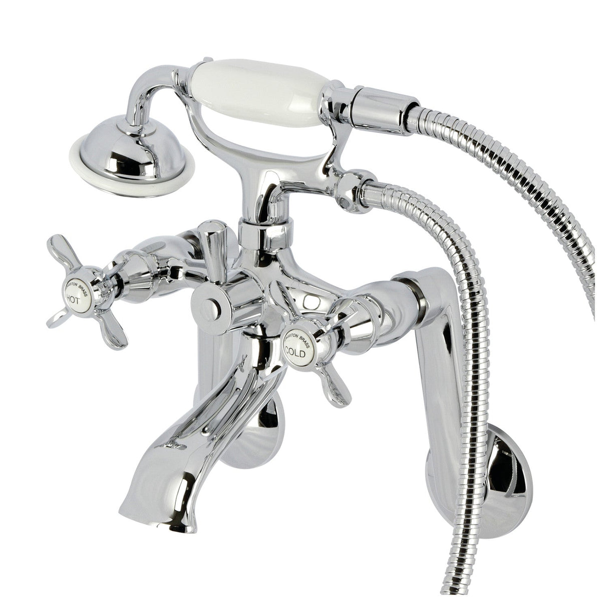 Kingston KS289C Three-Handle 2-Hole Tub Wall Mount Clawfoot Tub Faucet with Hand Shower, Polished Chrome