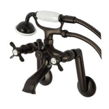 Kingston KS289ORB Three-Handle 2-Hole Tub Wall Mount Clawfoot Tub Faucet with Hand Shower, Oil Rubbed Bronze
