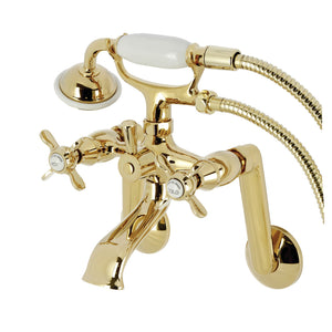 Kingston KS289PB Three-Handle 2-Hole Tub Wall Mount Clawfoot Tub Faucet with Hand Shower, Polished Brass