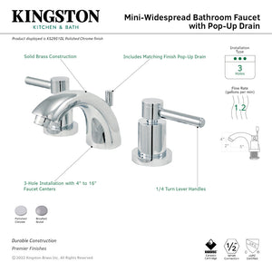 Concord KS2951DL Two-Handle 3-Hole Deck Mount Mini-Widespread Bathroom Faucet with Brass Pop-Up, Polished Chrome