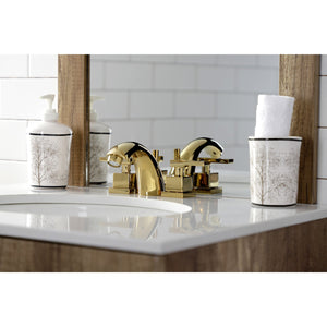 Executive KS2952QLL Two-Handle 3-Hole Deck Mount Mini-Widespread Bathroom Faucet with Brass Pop-Up, Polished Brass