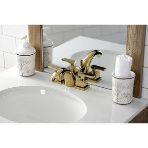 Executive KS2952QLL Two-Handle 3-Hole Deck Mount Mini-Widespread Bathroom Faucet with Brass Pop-Up, Polished Brass