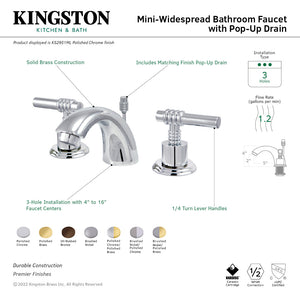 KS2954ML Two-Handle 3-Hole Deck Mount Mini-Widespread Bathroom Faucet with Brass Pop-Up, Polished Chrome/Polished Brass