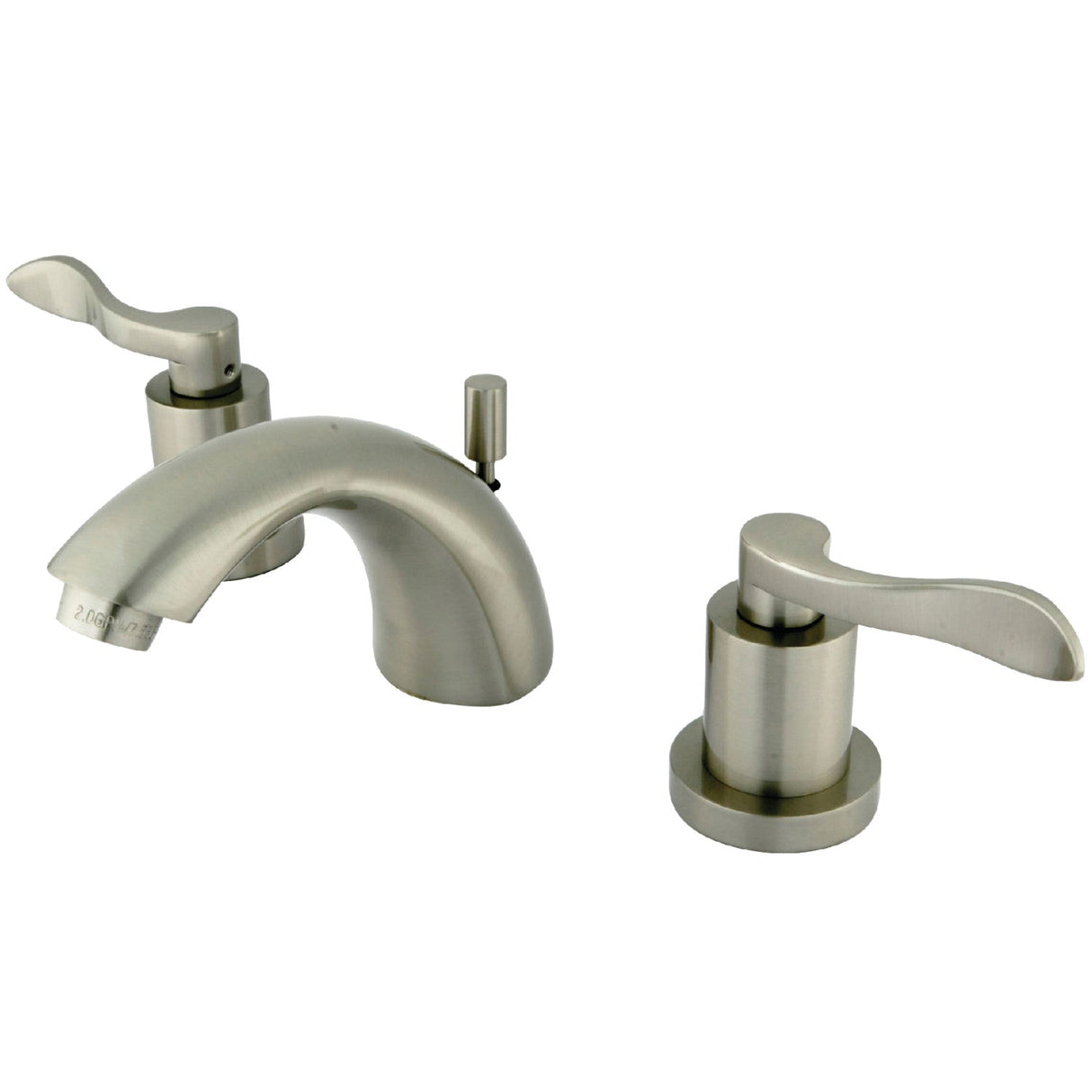 KS2958DFL Two-Handle 3-Hole Deck Mount Mini-Widespread Bathroom Faucet with Brass Pop-Up, Brushed Nickel
