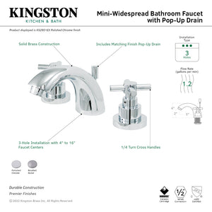 KS2958EX Two-Handle 3-Hole Deck Mount Mini-Widespread Bathroom Faucet with Brass Pop-Up, Brushed Nickel
