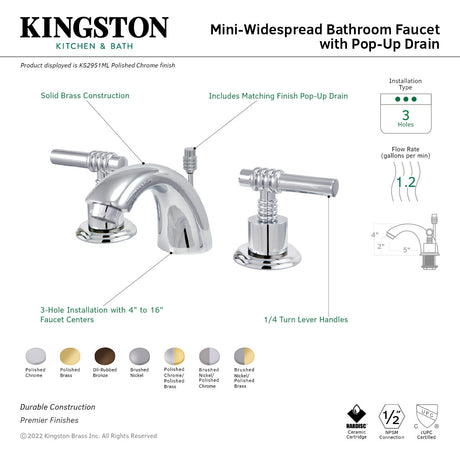 KS2958ML Two-Handle 3-Hole Deck Mount Mini-Widespread Bathroom Faucet with Brass Pop-Up, Brushed Nickel