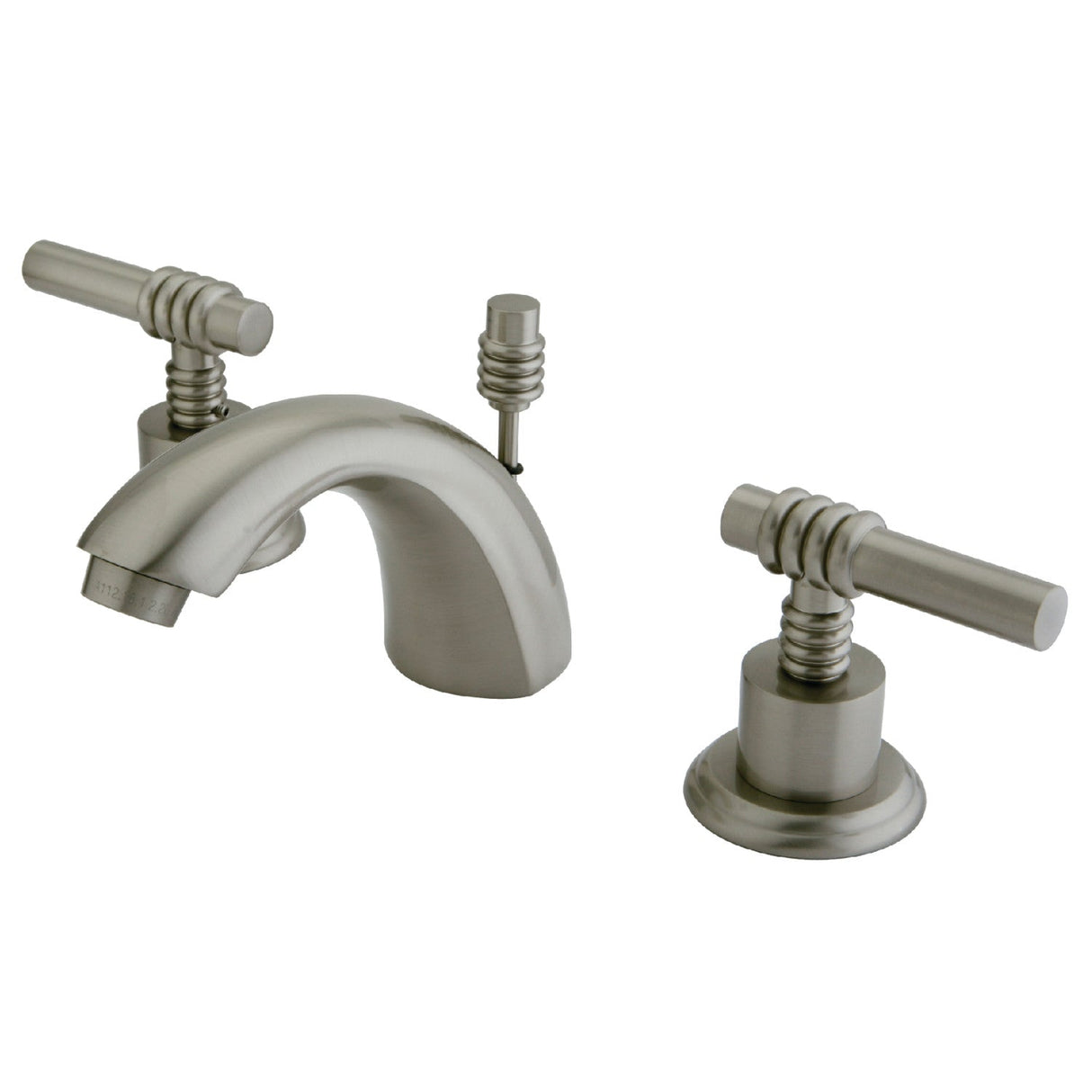 KS2958ML Two-Handle 3-Hole Deck Mount Mini-Widespread Bathroom Faucet with Brass Pop-Up, Brushed Nickel