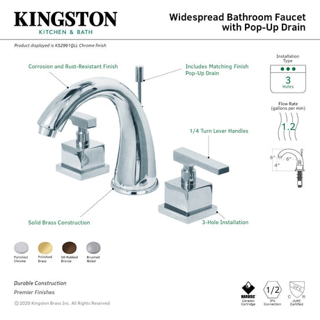 Executive KS2961QLL Two-Handle 3-Hole Deck Mount Widespread Bathroom Faucet with Brass Pop-Up, Polished Chrome