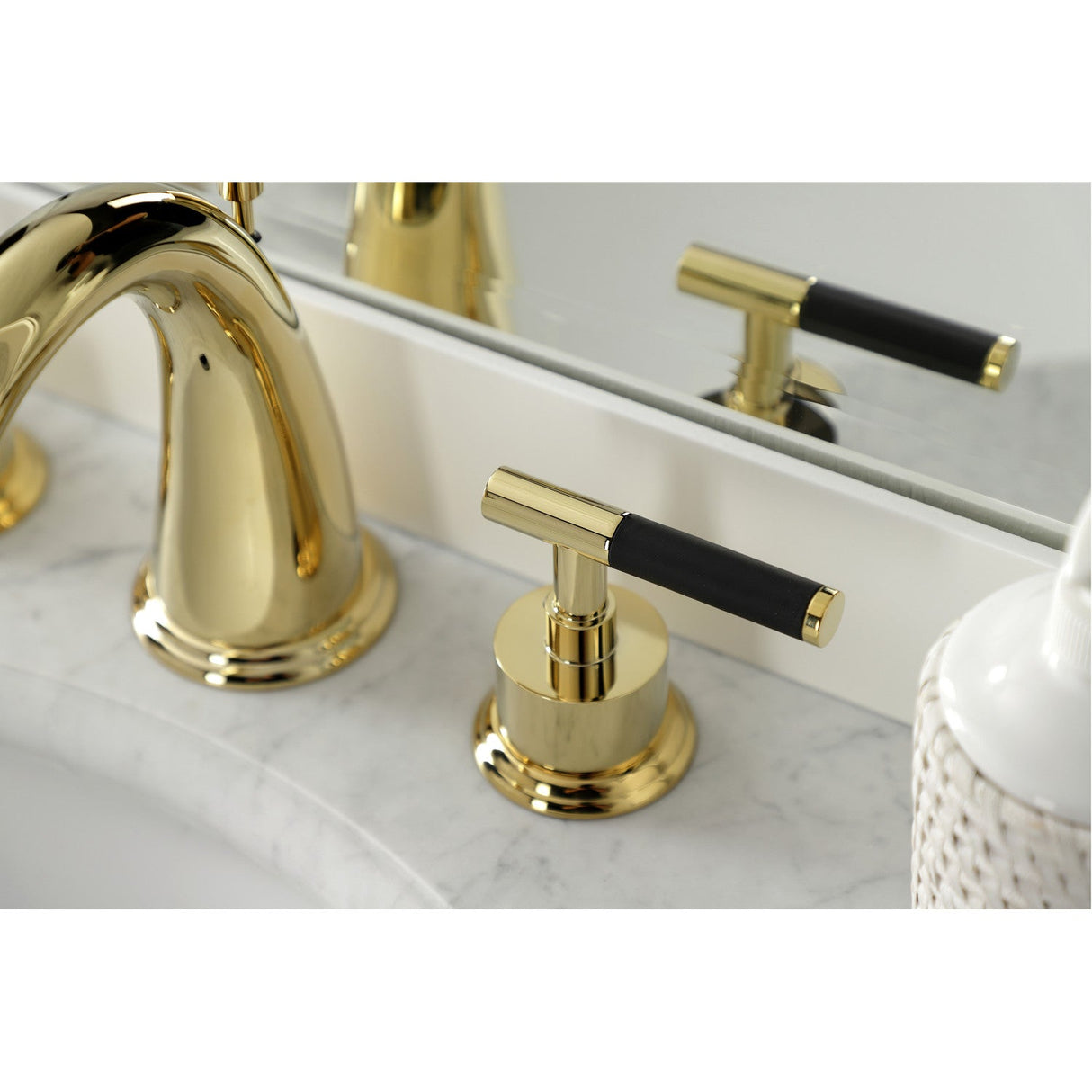 Kaiser KS2962CKL Two-Handle Deck Mount Widespread Bathroom Faucet with Brass Pop-Up, Polished Brass