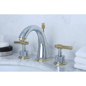 Milano KS2964ML Two-Handle 3-Hole Deck Mount Widespread Bathroom Faucet with Brass Pop-Up, Polished Chrome/Polished Brass