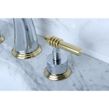 Milano KS2964ML Two-Handle 3-Hole Deck Mount Widespread Bathroom Faucet with Brass Pop-Up, Polished Chrome/Polished Brass