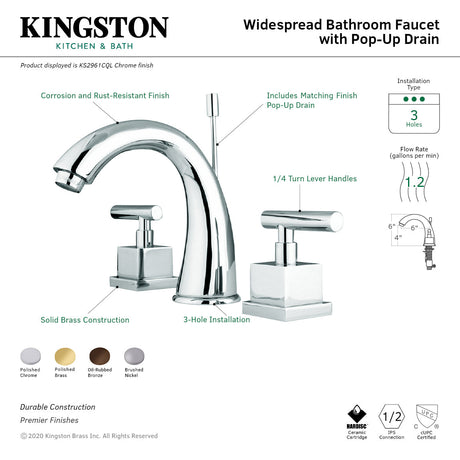 Claremont KS2965CQL Two-Handle 3-Hole Deck Mount Widespread Bathroom Faucet with Brass Pop-Up, Oil Rubbed Bronze
