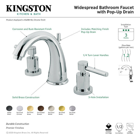 Concord KS2965DL Two-Handle 3-Hole Deck Mount Widespread Bathroom Faucet with Brass Pop-Up, Oil Rubbed Bronze