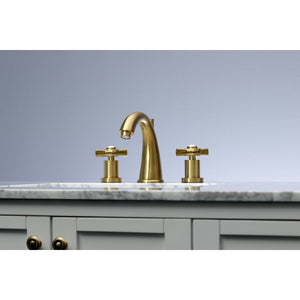 Millennium KS2967ZX Two-Handle 3-Hole Deck Mount Widespread Bathroom Faucet with Brass Pop-Up, Brushed Brass