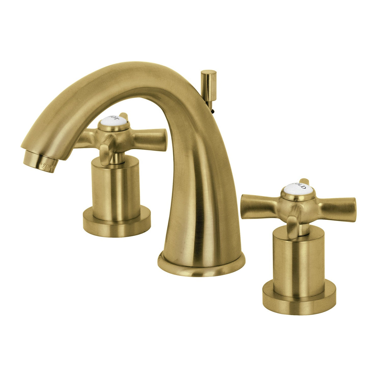 Millennium KS2967ZX Two-Handle 3-Hole Deck Mount Widespread Bathroom Faucet with Brass Pop-Up, Brushed Brass