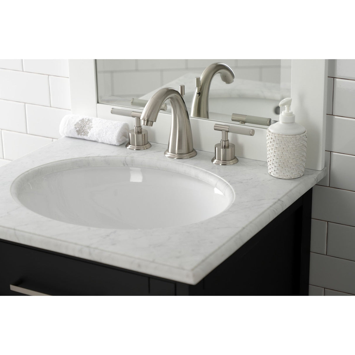 Kaiser KS2968CKL Two-Handle Deck Mount Widespread Bathroom Faucet with Brass Pop-Up, Brushed Nickel