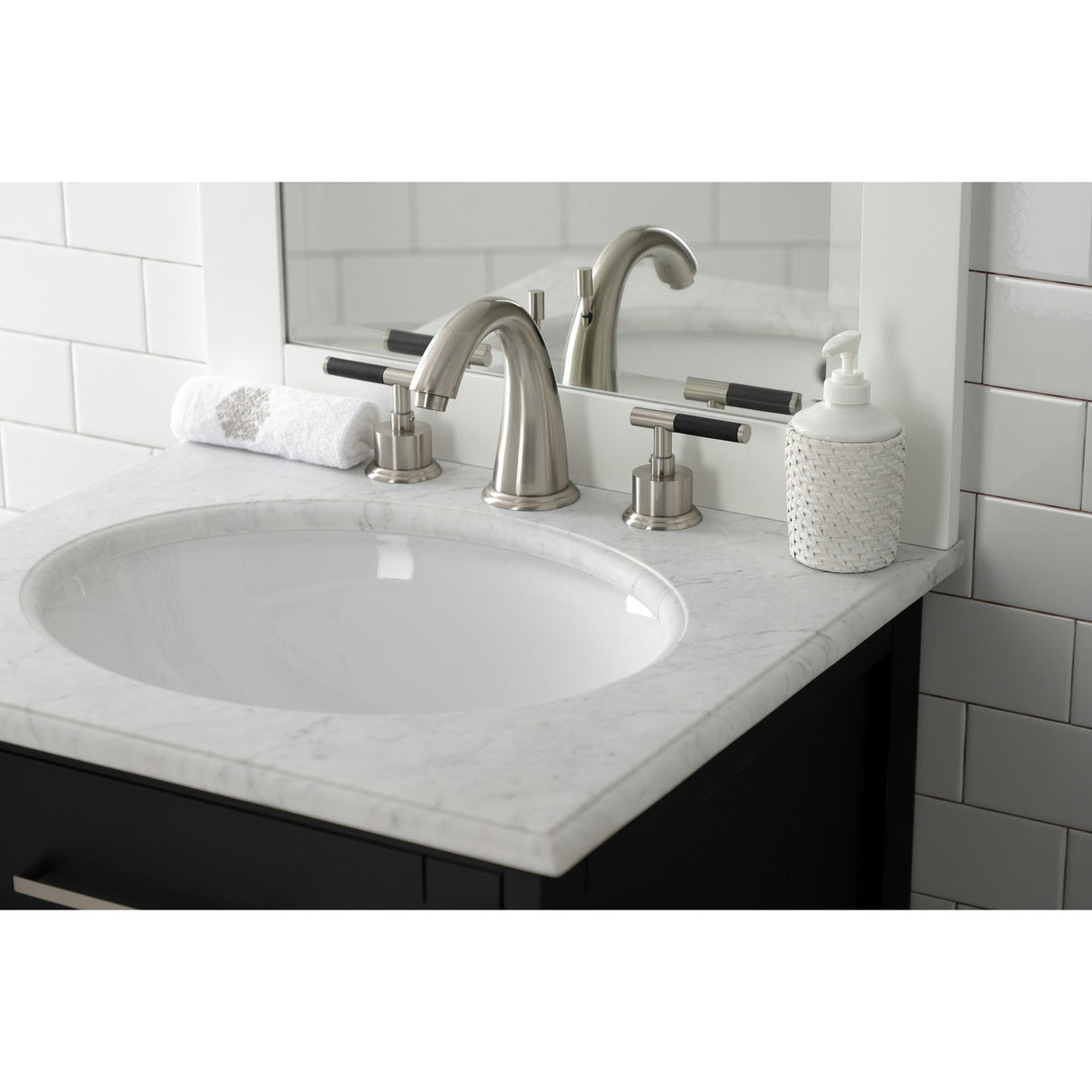 Kaiser KS2968CKL Two-Handle Deck Mount Widespread Bathroom Faucet with Brass Pop-Up, Brushed Nickel