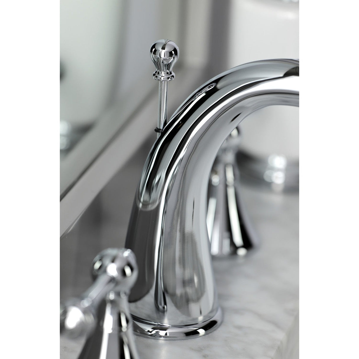 English Country KS2971BL Two-Handle 3-Hole Deck Mount Widespread Bathroom Faucet with Brass Pop-Up, Polished Chrome