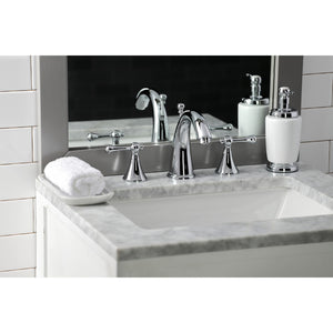 English Country KS2971BL Two-Handle 3-Hole Deck Mount Widespread Bathroom Faucet with Brass Pop-Up, Polished Chrome