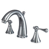 English Country KS2971BL Two-Handle 3-Hole Deck Mount Widespread Bathroom Faucet with Brass Pop-Up, Polished Chrome