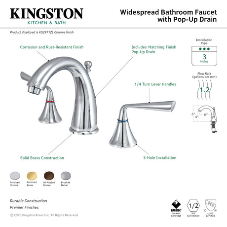 Silver Sage KS2971ZL Two-Handle 3-Hole Deck Mount Widespread Bathroom Faucet with Brass Pop-Up, Polished Chrome