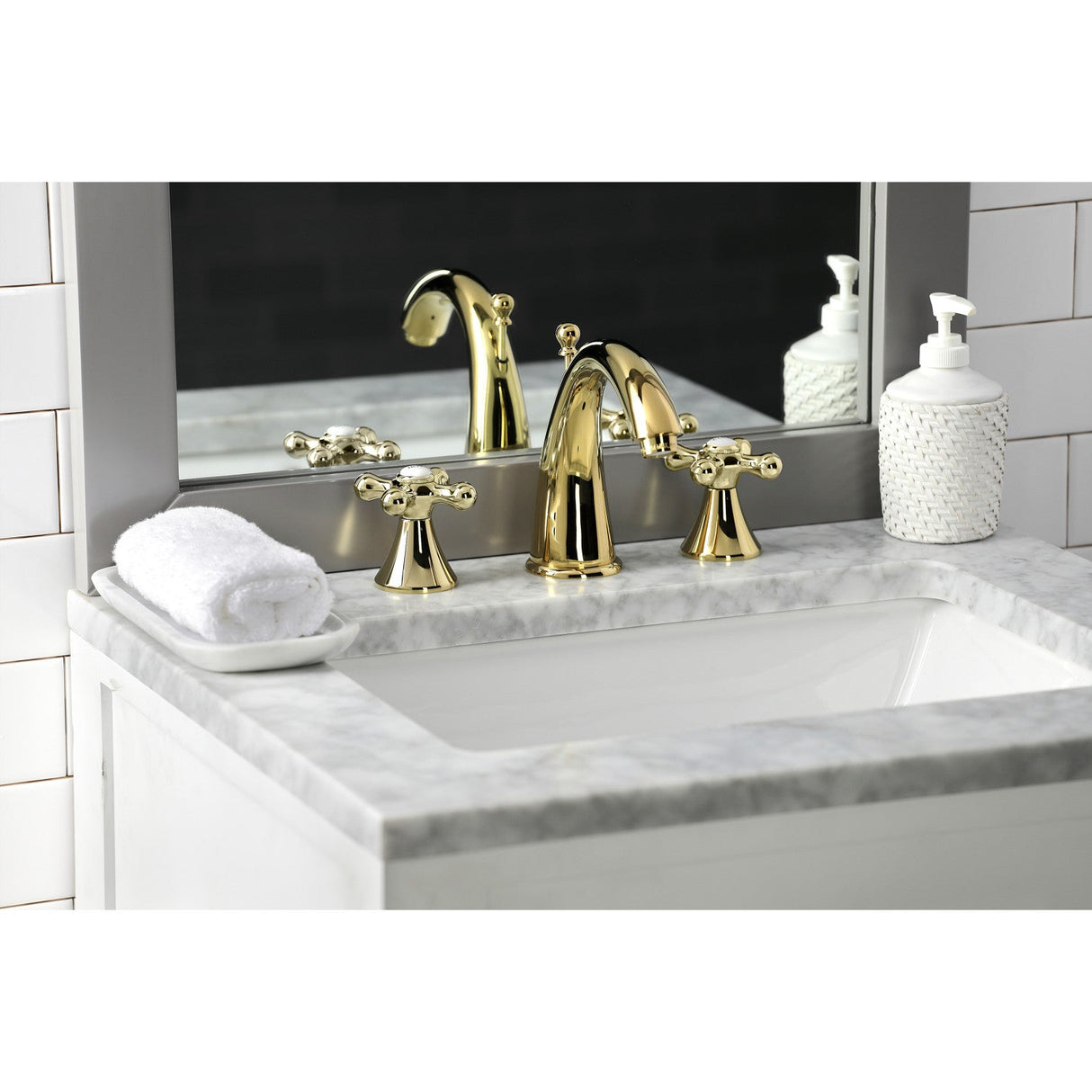 Naples KS2972AX Two-Handle 3-Hole Deck Mount Widespread Bathroom Faucet with Brass Pop-Up, Polished Brass