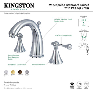 English Country KS2972BL Two-Handle 3-Hole Deck Mount Widespread Bathroom Faucet with Brass Pop-Up, Polished Brass