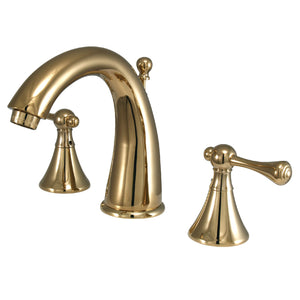 English Country KS2972BL Two-Handle 3-Hole Deck Mount Widespread Bathroom Faucet with Brass Pop-Up, Polished Brass