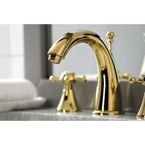 English Country KS2972BX Two-Handle 3-Hole Deck Mount Widespread Bathroom Faucet with Brass Pop-Up, Polished Brass