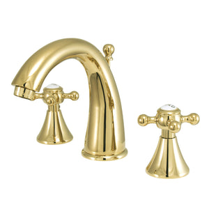 English Country KS2972BX Two-Handle 3-Hole Deck Mount Widespread Bathroom Faucet with Brass Pop-Up, Polished Brass
