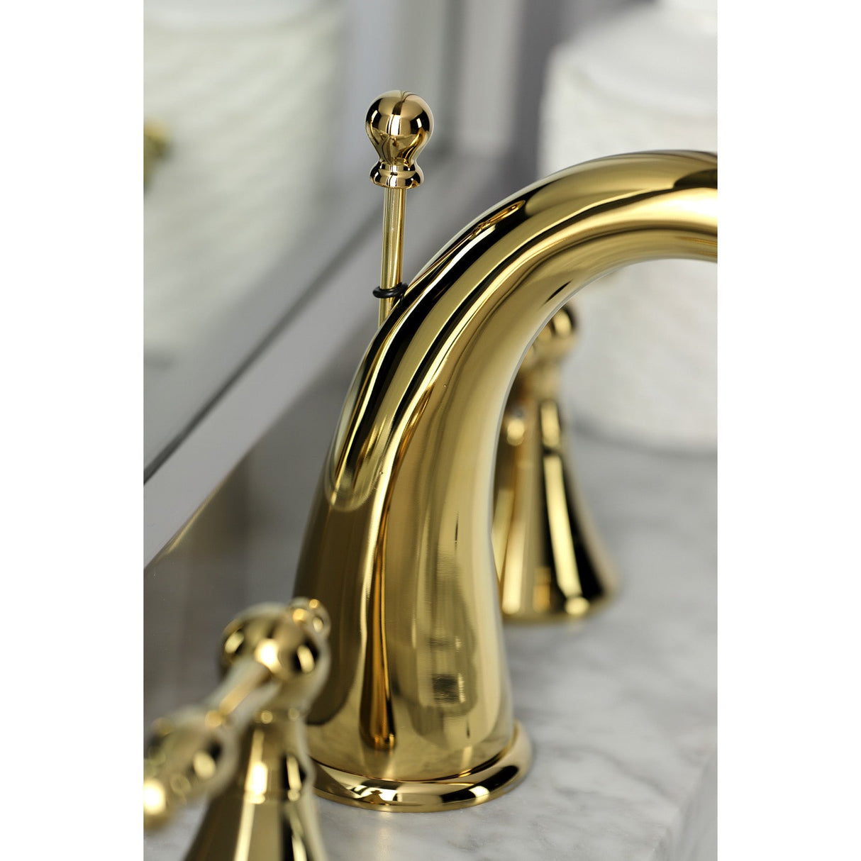 Naples KS2972NL Two-Handle 3-Hole Deck Mount Widespread Bathroom Faucet with Brass Pop-Up, Polished Brass