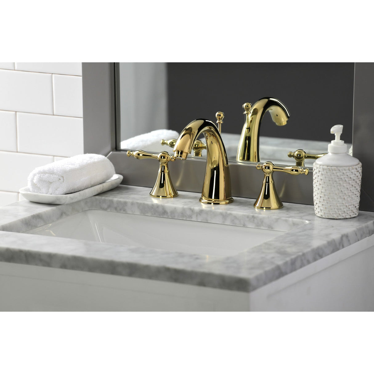 Naples KS2972NL Two-Handle 3-Hole Deck Mount Widespread Bathroom Faucet with Brass Pop-Up, Polished Brass