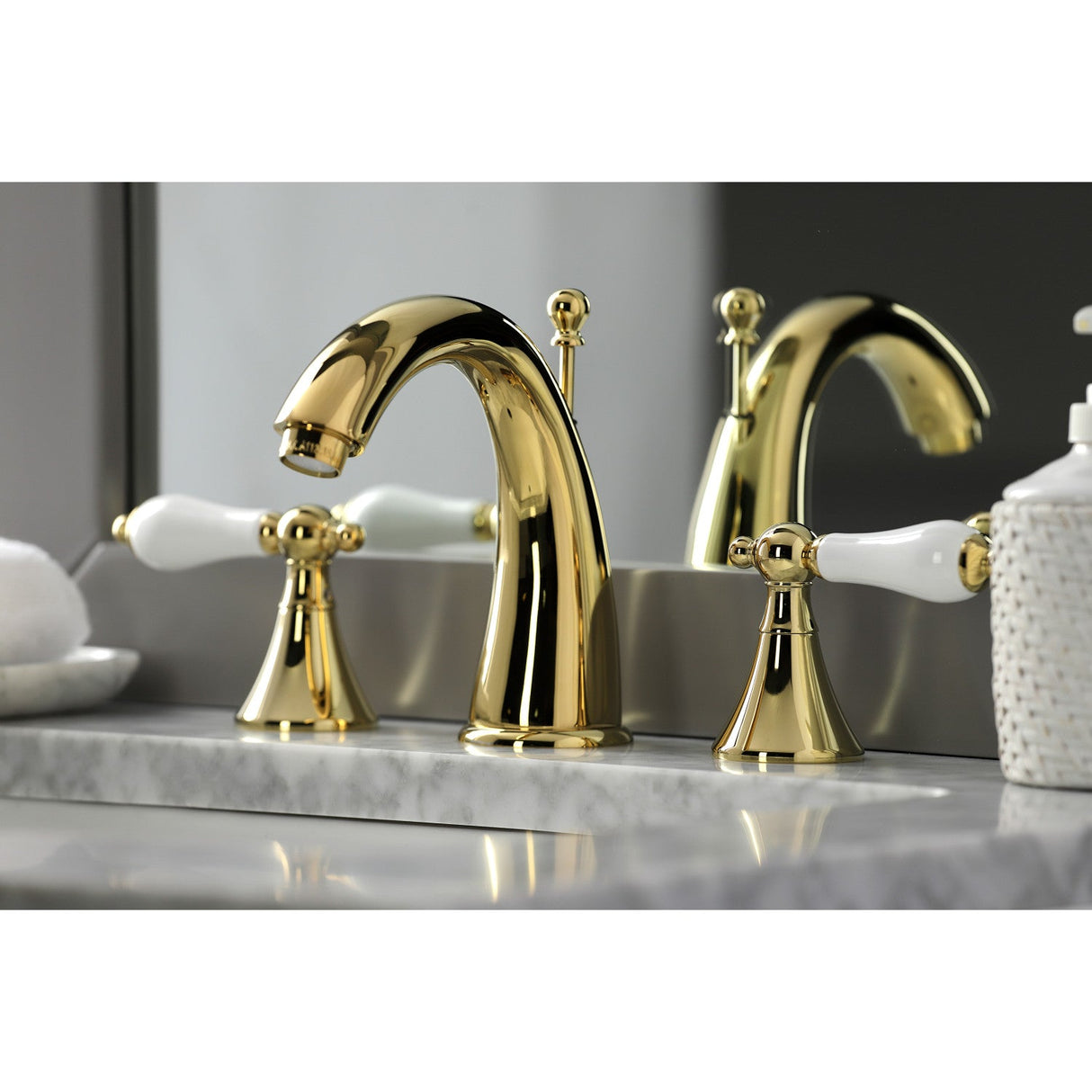 Naples KS2972PL Two-Handle 3-Hole Deck Mount Widespread Bathroom Faucet with Brass Pop-Up, Polished Brass