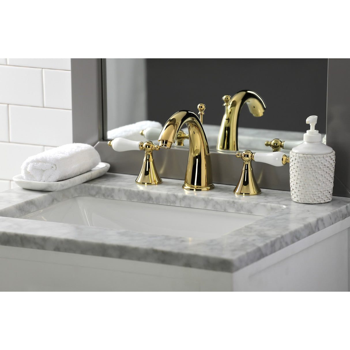 Naples KS2972PL Two-Handle 3-Hole Deck Mount Widespread Bathroom Faucet with Brass Pop-Up, Polished Brass