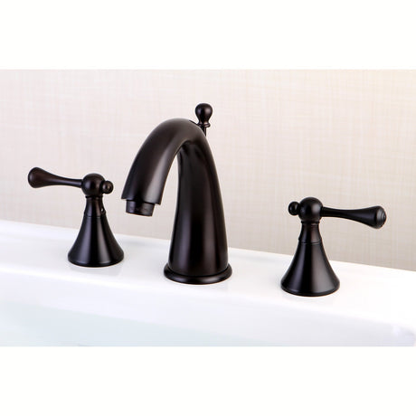 English Country KS2975BL Two-Handle 3-Hole Deck Mount Widespread Bathroom Faucet with Brass Pop-Up, Oil Rubbed Bronze