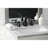 English Country KS2975BL Two-Handle 3-Hole Deck Mount Widespread Bathroom Faucet with Brass Pop-Up, Oil Rubbed Bronze