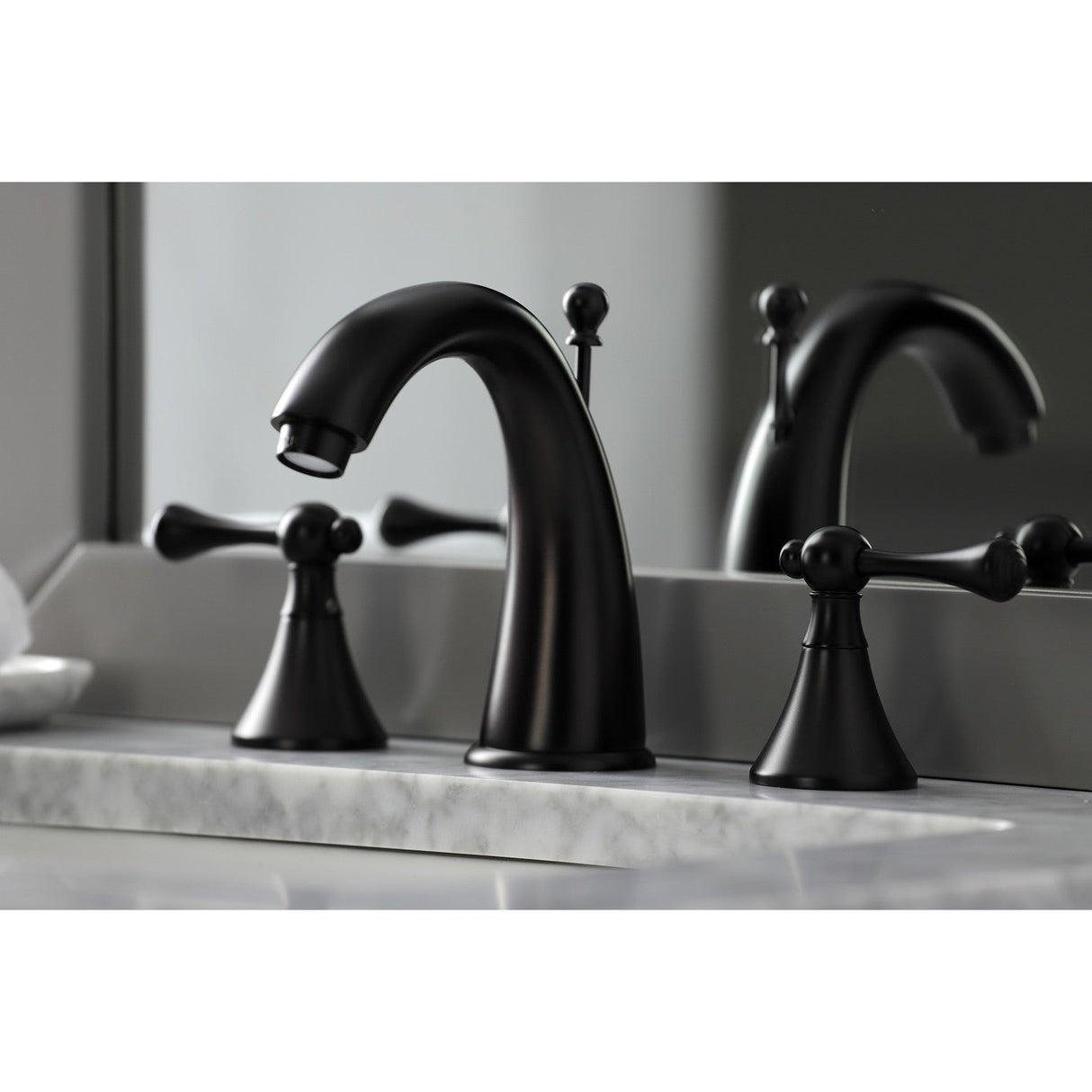 English Country KS2975BL Two-Handle 3-Hole Deck Mount Widespread Bathroom Faucet with Brass Pop-Up, Oil Rubbed Bronze