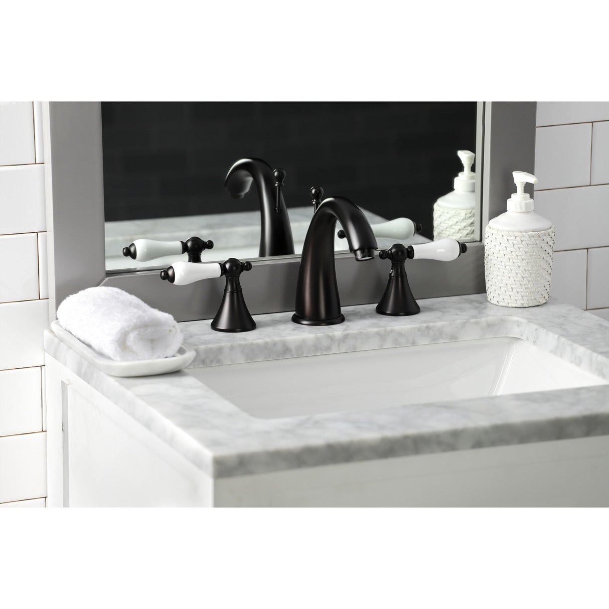 Naples KS2975PL Two-Handle 3-Hole Deck Mount Widespread Bathroom Faucet with Brass Pop-Up, Oil Rubbed Bronze