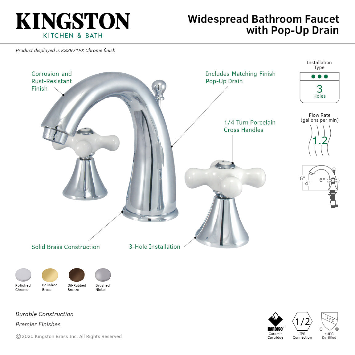 Naples KS2975PX Two-Handle 3-Hole Deck Mount Widespread Bathroom Faucet with Brass Pop-Up, Oil Rubbed Bronze