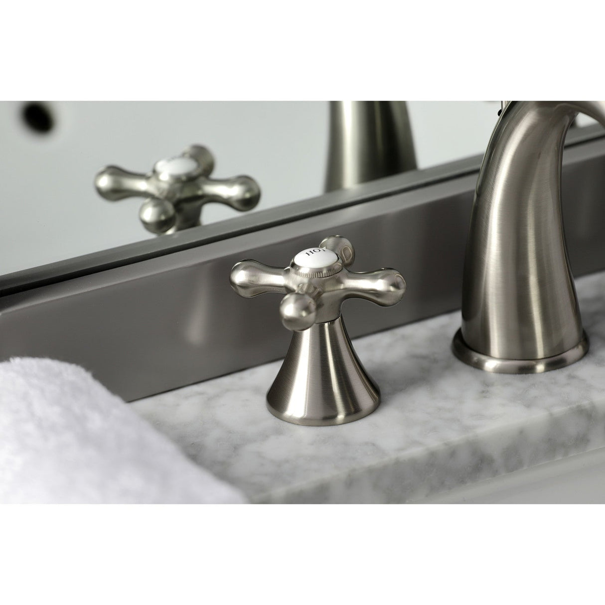 Naples KS2978AX Two-Handle 3-Hole Deck Mount Widespread Bathroom Faucet with Brass Pop-Up, Brushed Nickel
