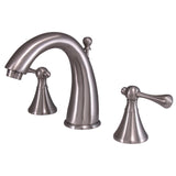 English Country KS2978BL Two-Handle 3-Hole Deck Mount Widespread Bathroom Faucet with Brass Pop-Up, Brushed Nickel