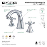 English Country KS2978BX Two-Handle 3-Hole Deck Mount Widespread Bathroom Faucet with Brass Pop-Up, Brushed Nickel