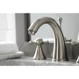 English Country KS2978BX Two-Handle 3-Hole Deck Mount Widespread Bathroom Faucet with Brass Pop-Up, Brushed Nickel