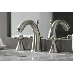 English Country KS2978BX Two-Handle 3-Hole Deck Mount Widespread Bathroom Faucet with Brass Pop-Up, Brushed Nickel