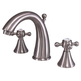 English Country KS2978BX Two-Handle 3-Hole Deck Mount Widespread Bathroom Faucet with Brass Pop-Up, Brushed Nickel