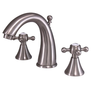 English Country KS2978BX Two-Handle 3-Hole Deck Mount Widespread Bathroom Faucet with Brass Pop-Up, Brushed Nickel