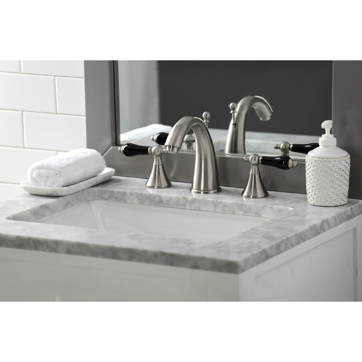 Duchess KS2978PKL Two-Handle Deck Mount Widespread Bathroom Faucet with Brass Pop-Up, Brushed Nickel