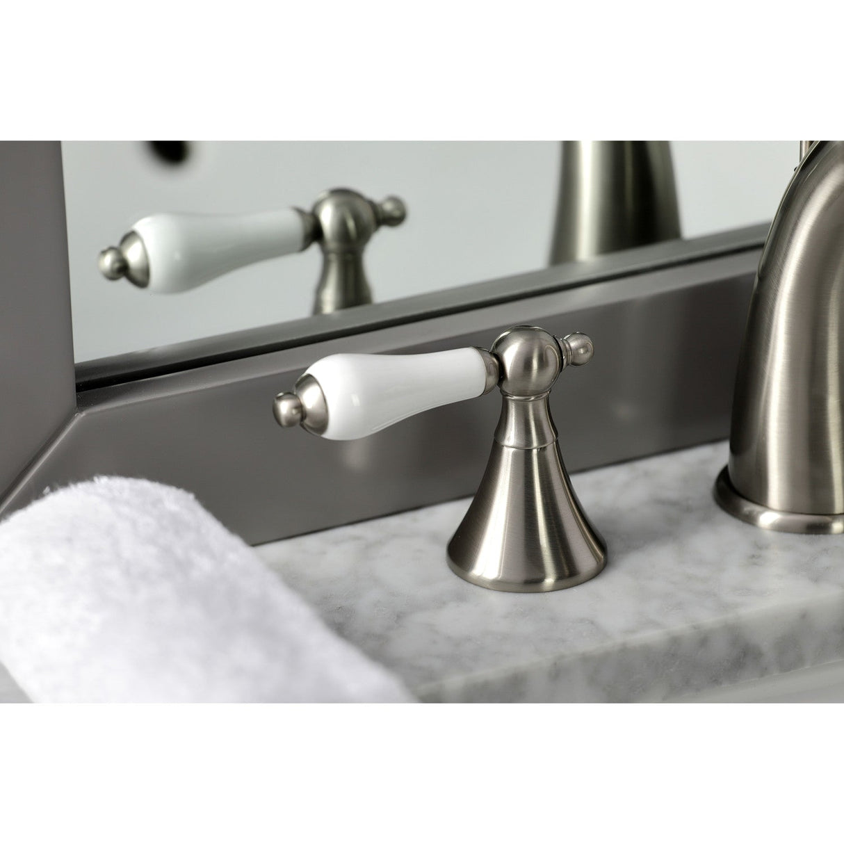 Naples KS2978PL Two-Handle 3-Hole Deck Mount Widespread Bathroom Faucet with Brass Pop-Up, Brushed Nickel