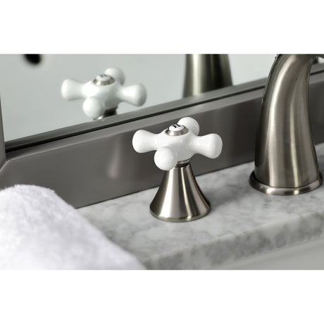 Naples KS2978PX Two-Handle 3-Hole Deck Mount Widespread Bathroom Faucet with Brass Pop-Up, Brushed Nickel