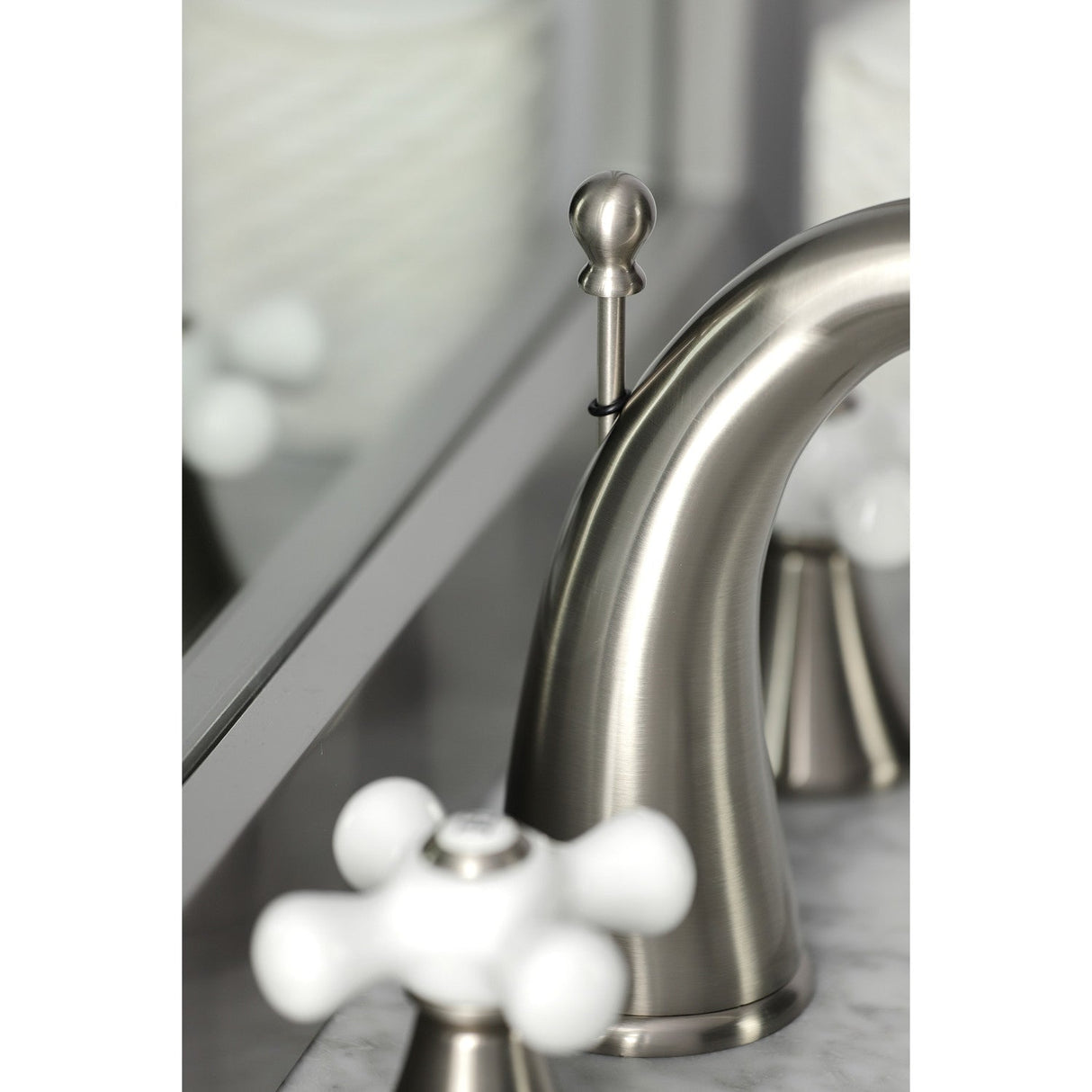 Naples KS2978PX Two-Handle 3-Hole Deck Mount Widespread Bathroom Faucet with Brass Pop-Up, Brushed Nickel